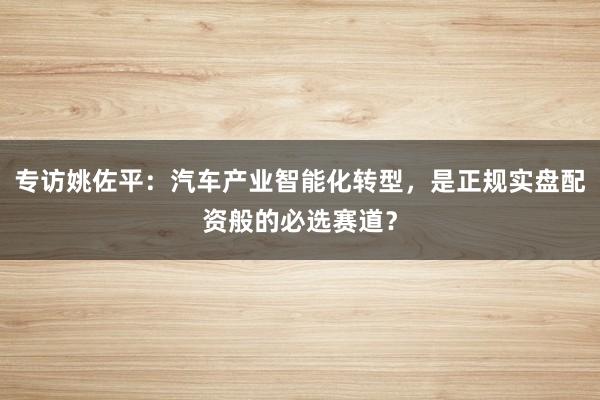 专访姚佐平：汽车产业智能化转型，是正规实盘配资般的必选赛道？