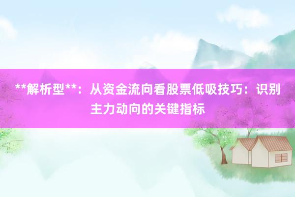 **解析型**：从资金流向看股票低吸技巧：识别主力动向的关键指标