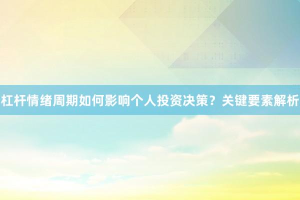 杠杆情绪周期如何影响个人投资决策？关键要素解析