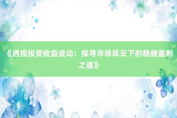 《透视投资收益波动：探寻市场风云下的稳健盈利之道》