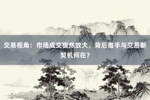 交易视角：市场成交骤然放大，背后推手与交易新契机何在？