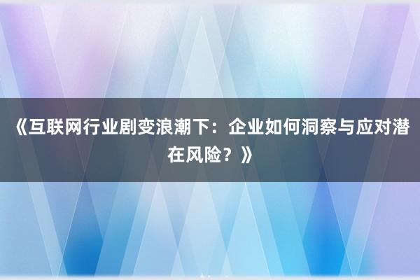 《互联网行业剧变浪潮下：企业如何洞察与应对潜在风险？》