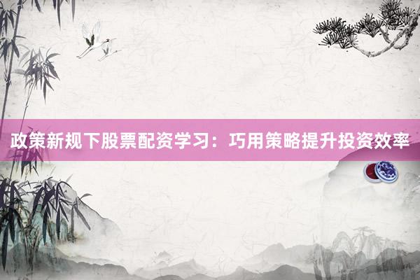 政策新规下股票配资学习：巧用策略提升投资效率
