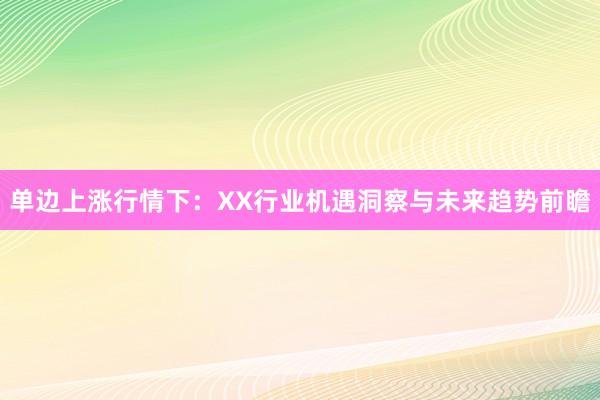 单边上涨行情下：XX行业机遇洞察与未来趋势前瞻