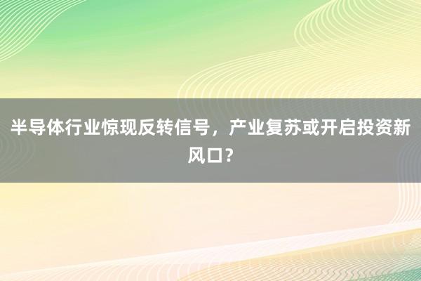 半导体行业惊现反转信号，产业复苏或开启投资新风口？